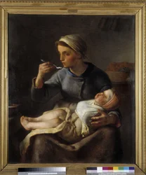 Femme faisant manger son enfant (Le porridge)