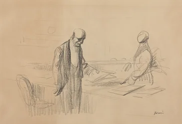 a) À la conférence (recto) ; b) Figure reclinée (verso)