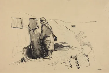 a) Dans les tranchées (recto) ; b) Étude pour « Dans les tranchées » (verso)