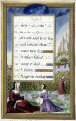 Avril : Dames dans un jardin (Taureau) - fac-similé des Heures d