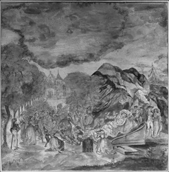 Les gens défilant devant le cadavre de Marat près de la grotte des Cordeliers, 1793