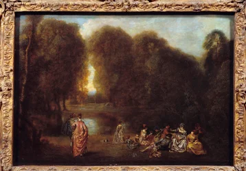 Réunis dans un parc. Peinture de Jean Antoine Watteau (1684-1721)