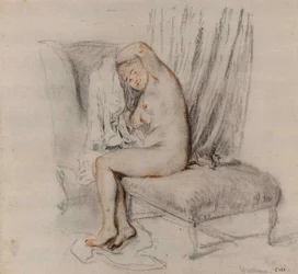 Femme nue enlevant sa chemise, vers 1717