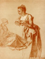 Études de figures pour une fille debout et une fille assise