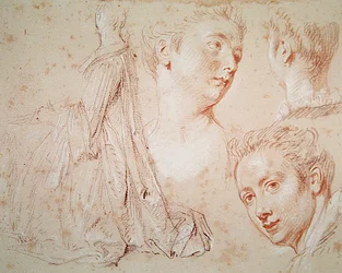 Trois têtes et une femme assise, c.1716