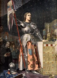 Portrait de Jeanne d’Arc (1412 - 1431) au sacre de Charles VII (1429), gravure d’Ingres - Jeanne d’Arc au sacre de Charles VII, gravure d’après Ingres