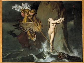 Roger délivrant Angélique. Illustration du Chant X de "Roland furieux" par Ludovico Ariosto. Peinture par Jean-Auguste Dominique Ingres