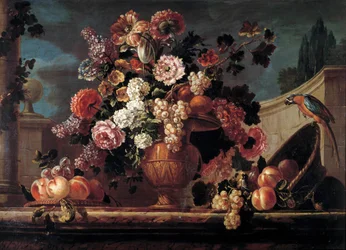 Fleurs, fruits et perroquets