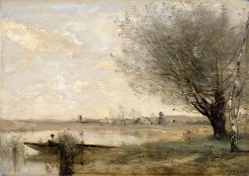 Pêcheur amarré à une rive