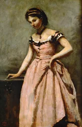 Fille en robe rose avec des roses et une perle ...
