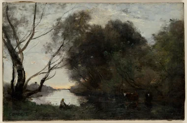 Lac : Soleil couchant, milieu du 19e siècle (huile sur toile)