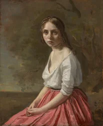 Jeune femme en jupe rose, vers 1845-50
