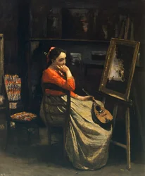 Jeune femme avec mandoline (Atelier la mandoline) par Jean-Baptiste Camille Corot