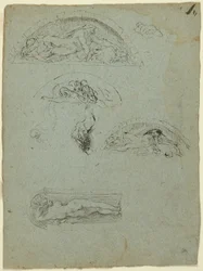 Figure debout dans une niche et études pour le groupe Ugolino (recto) ; Prélat en robe rouge dans une foule (verso)