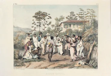 Groupe de danseurs noirs, illustration tirée de « Voyage Pittoresque et Historique au Bresil, ou Sejour d
