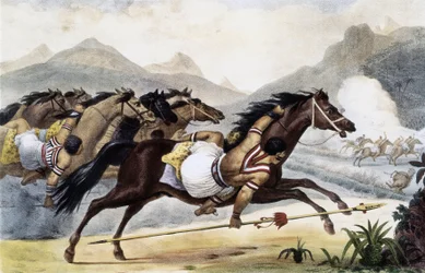 Indiens Guaycuru à cheval, tiré du « Voyage pittoresque et historique au Brésil », Brésil