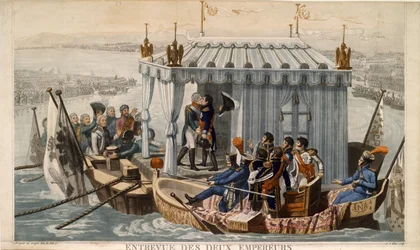 Rencontre des empereurs Alexandre Ier de Russie et Napoléon Ier de France sur le Niémen près de Tilsit en juillet