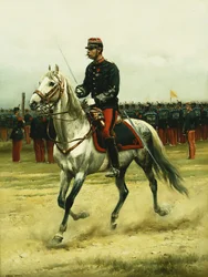 Un officier de cavalerie passant des troupes