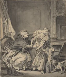 La mère en colère (lavis noir et gris sur mine de plomb sur papier vergé)