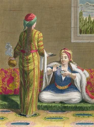 Jeune fille turque, prenant un café sur le canapé, 18ème siècle
