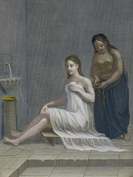 Jeune fille turque, se faisant tresser les cheveux dans les bains, XVIIIe siècle