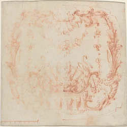 Design mural rococo avec une fontaine et des cygnes [verso]