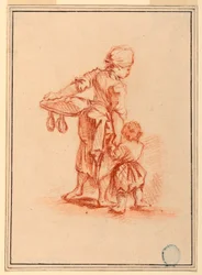 Dessin, une femme guidant un enfant, 1750-75