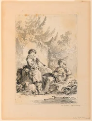 Dessin, Berger et bergère dans un paysage, 1767