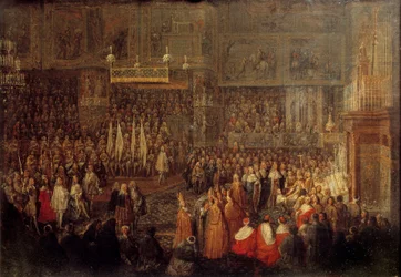 Sacre de Louis XV (1710-1774) dans la cathédrale de Reims le 25/10/1722, 1735. Dimensions : 0,32 x 0,42 m