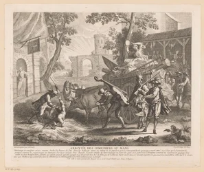 Arrivée des comédiens au Mans (Scènes du Roman Comique de Scarron)