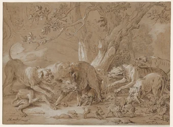 Truie sauvage et ses petits attaqués par des chiens, 1748