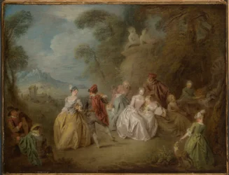 Scène courtoise dans un parc