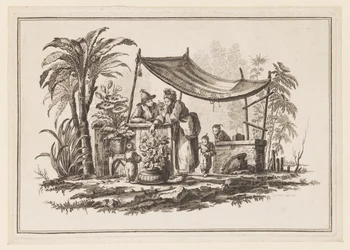 Figures avec un vase de fleurs, de "Nouveau Cahier de Six Feuilles De Différents Sujets Chinois Historiés"
