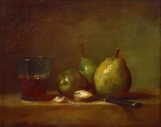 Poires, noix et un verre de vin