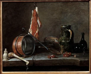 Menu gras et ustensiles de cuisine. Nature morte