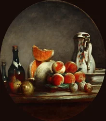 Melons, poires, pêches et prunes, ou Le melon coupé