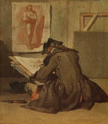 Jeune étudiant dessinant