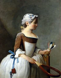 Jeune fille avec raquette et volant, Jean Baptiste Siméon Chardin (1699 - 1779), peinture à l