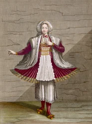 Une fille de Naxos, planche 71 du « Recueil de cent estampes représentant les différentes nations du Levant » de Charles de Ferriol, gravée par Gérard Scotin (1671-1716), 1707-08