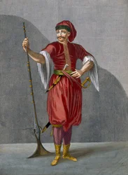 Un soldat albanais, planche 78 du «Recueil de cent estampes représentant les différentes nations du Levant» de Charles de Ferriol, gravée par Gérard Scotin (1671-1716), 1707-08