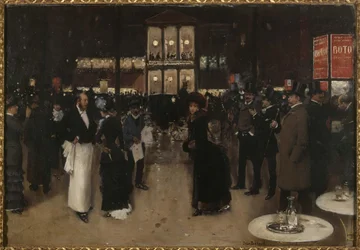 Boulevard Montmartre la nuit, devant le Théâtre des Variétés, vers 1885