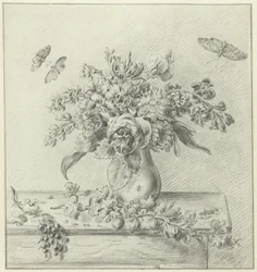 Nature morte avec bouquet de fleurs, fruits et insectes