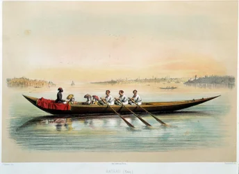 Empire ottoman : un bateau à Constantinople. Aquarelle de Jean Brindesi (1826-1888)