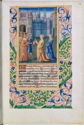 Ms Lat. Q.v.I.126 f.48 Judith retournant à Béthulie avec la tête coupée d