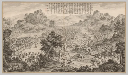 Grande Victoire à Huerman : des Scènes de Bataille de la Répression des Rébellions..., c. 1765-1774