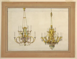 Design pour deux lustres en bronze doré