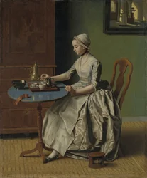 Jeune fille néerlandaise au petit-déjeuner