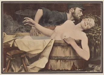Après le lavage, femme dans une baignoire