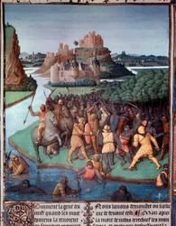 Bataille entre Juifs et Macédoniens. Miniature tirée de « Le Livre des anciens Juifs » (Antiquités judaïques) par Jean Fouquet (1420-1481) 15ème siècle Paris, B.N.
