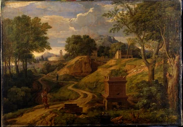 Paysage classique avec une femme portant un enfant
